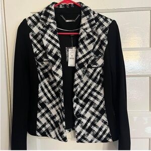 White House Black Market Black and White Plaid Blazer